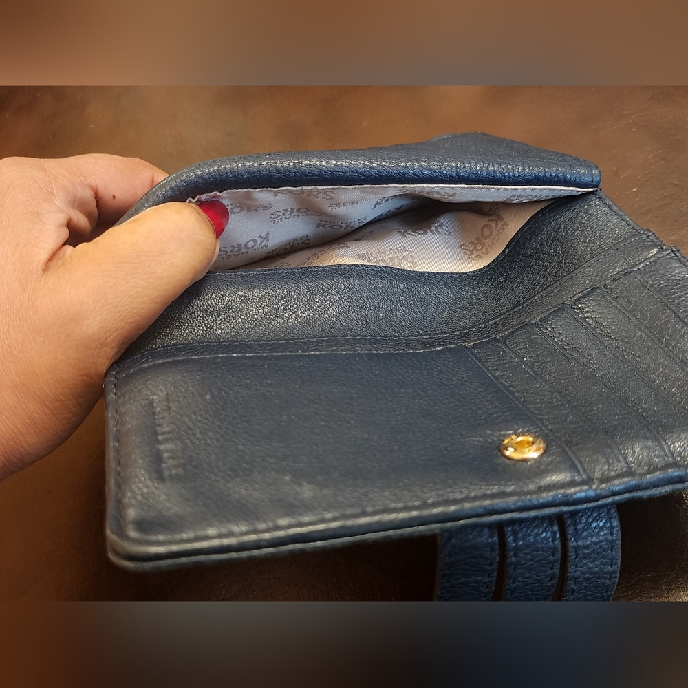 Michael Kors Wallet Navy Blue with Gold Buckle - Picture 11 of 16